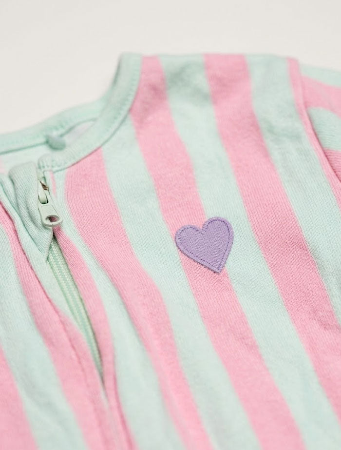 Green and pink stripes romper