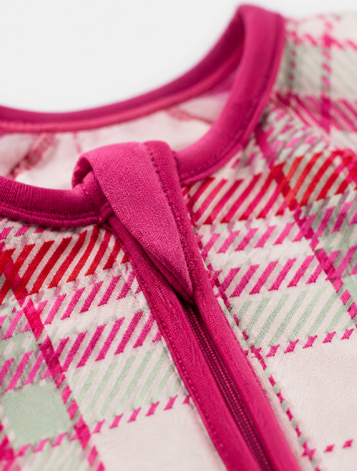 Pink check viscous zipper romper