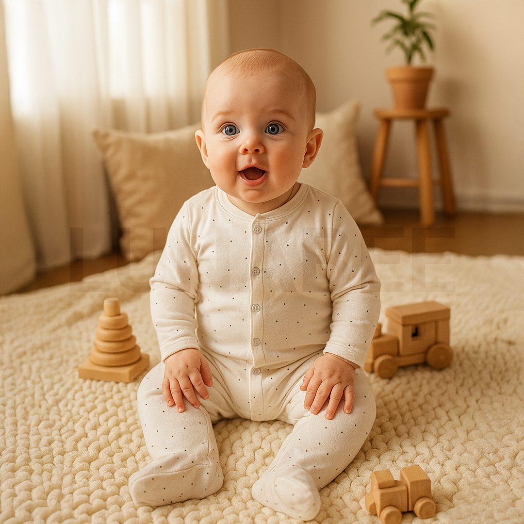 WHITE DOTTED SLEEPSUIT