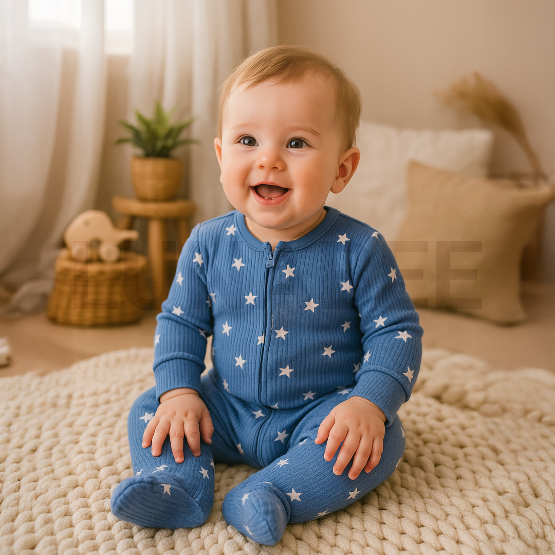BLUE STAR RIBBED SLEEPSUIT
