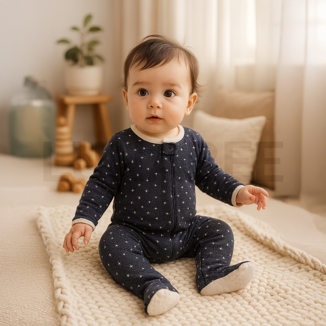 BLACK GREY PATTERNED SLEEPSUIT