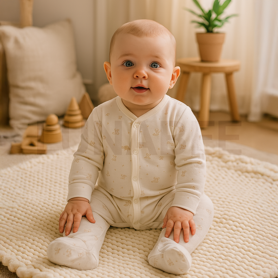 WHITE SHEEP PATTERNED SLEEPSUIT