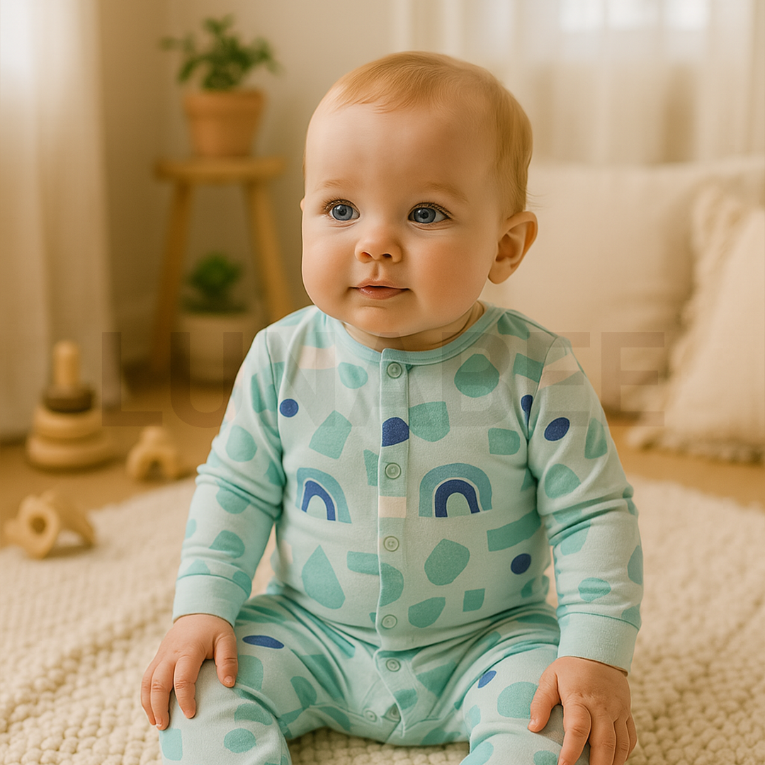 BLUE RIBBED BUTTON ROMPER
