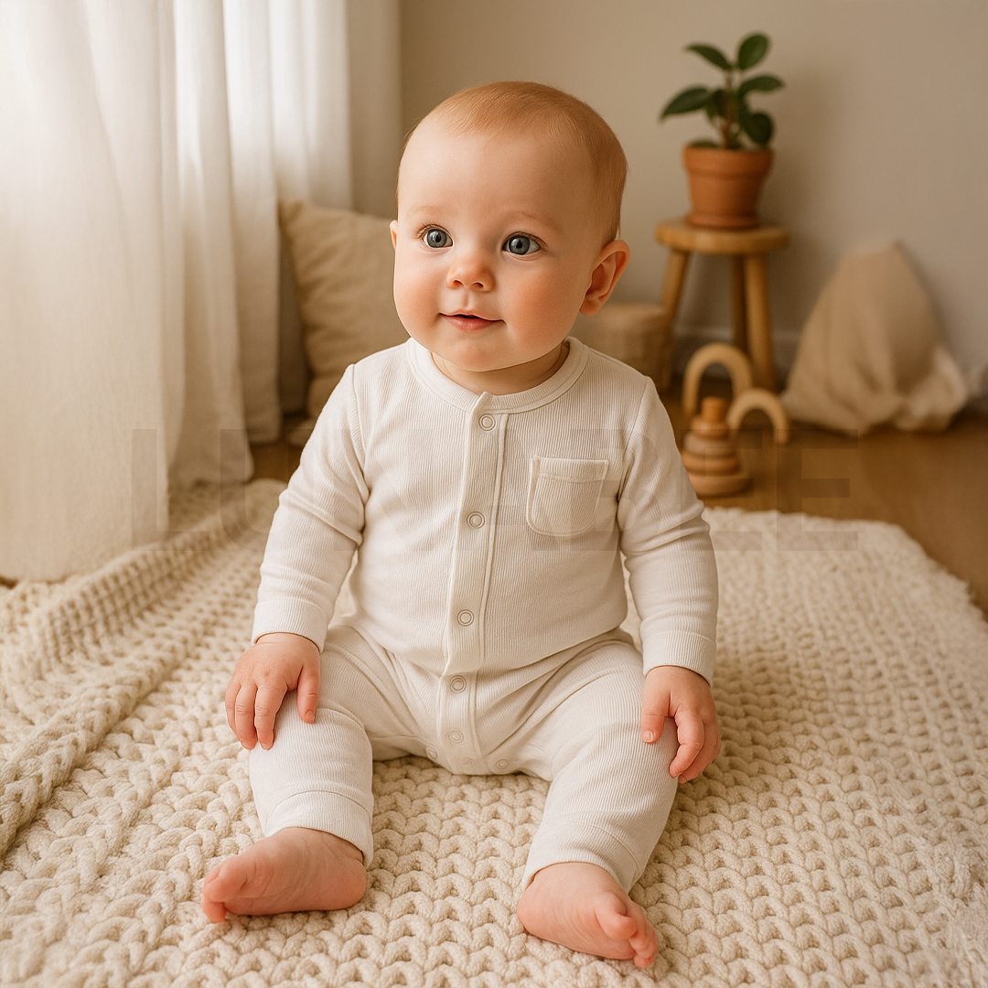 WHITE RIBBED BUTTON ROMPER