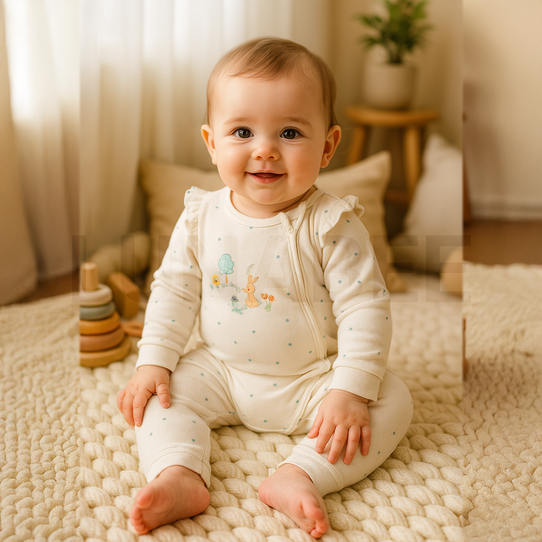 WHITE ZIPPER BLUE DOTTED ROMPER