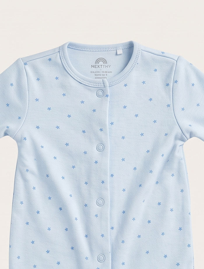 Blue star printed button sleep suit