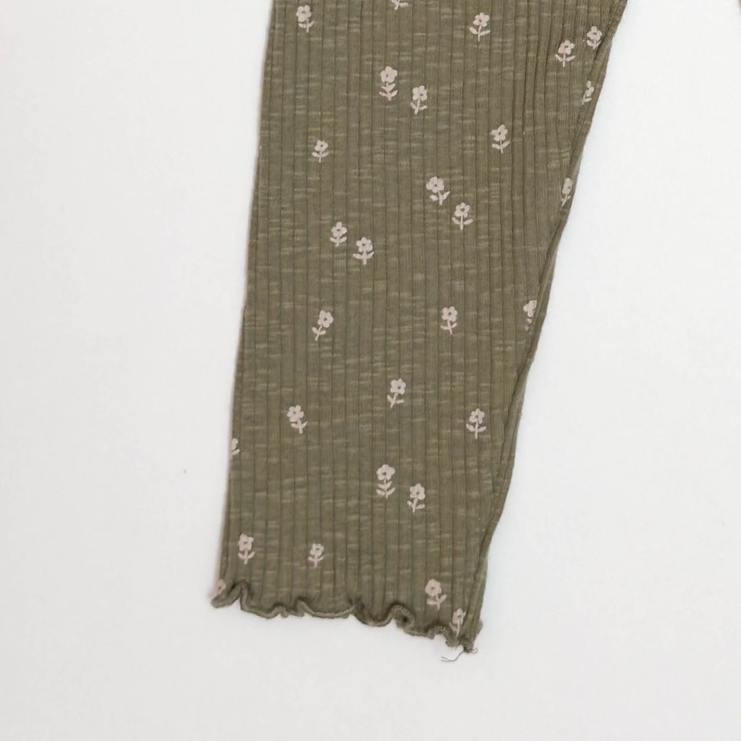 OLIVE GREEN RIBBED FLORAL PANT