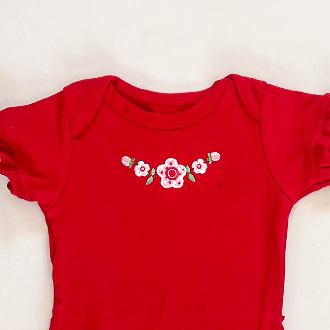 RED FLORAL EMBROIDERY ONESIE