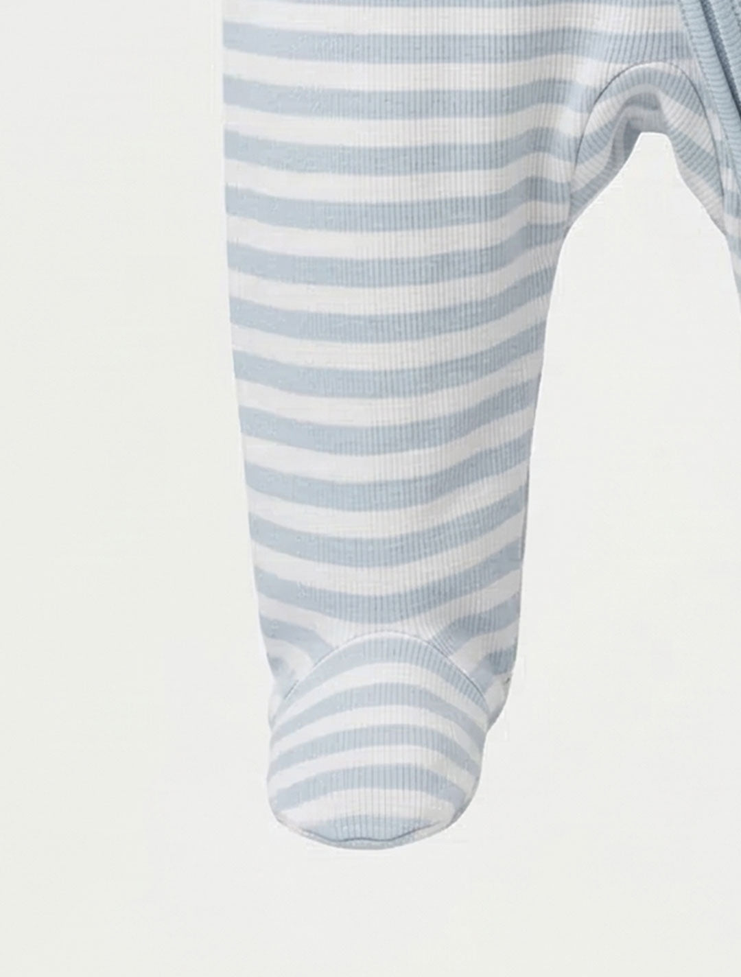 BLUE AND WHITE STRIPED RIBBED SLEEPSUIT