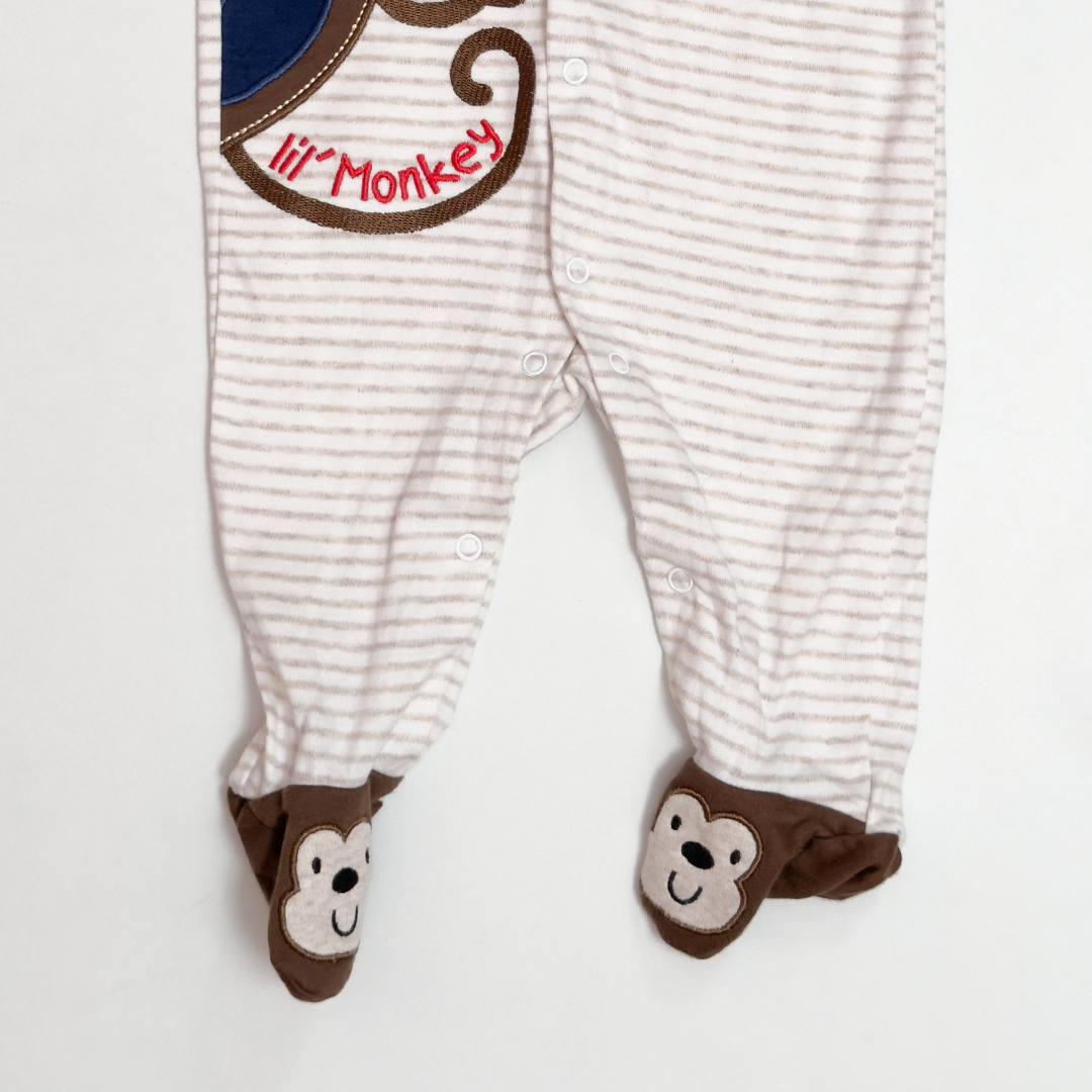 BROWN MONKEY STRIPED SLEEPSUIT