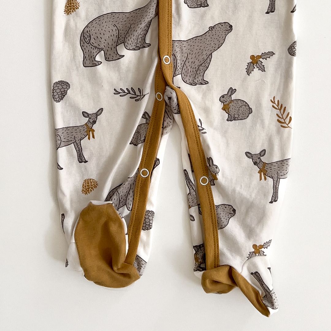 animal patterned off white sleepsuit