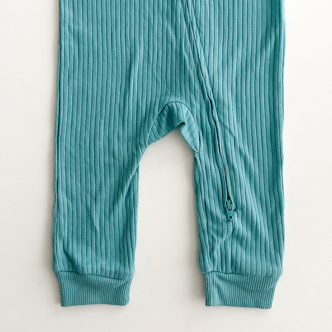 teal colored ribbed romper