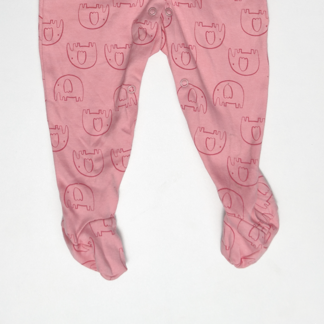 PINK ELEPHANT PRINTED SLEEPSUIT