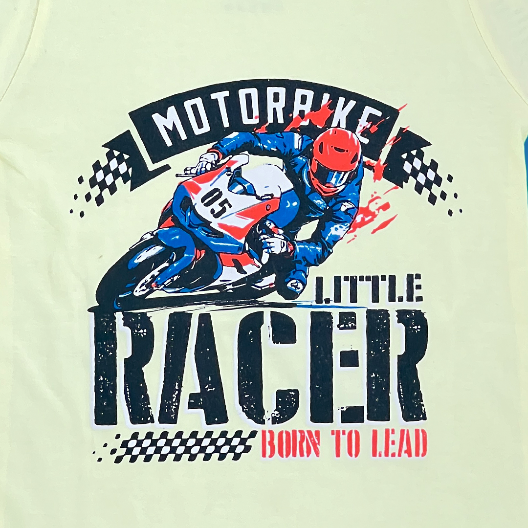 Boys Motor Bike Racer Print T-shirt And Shorts Set