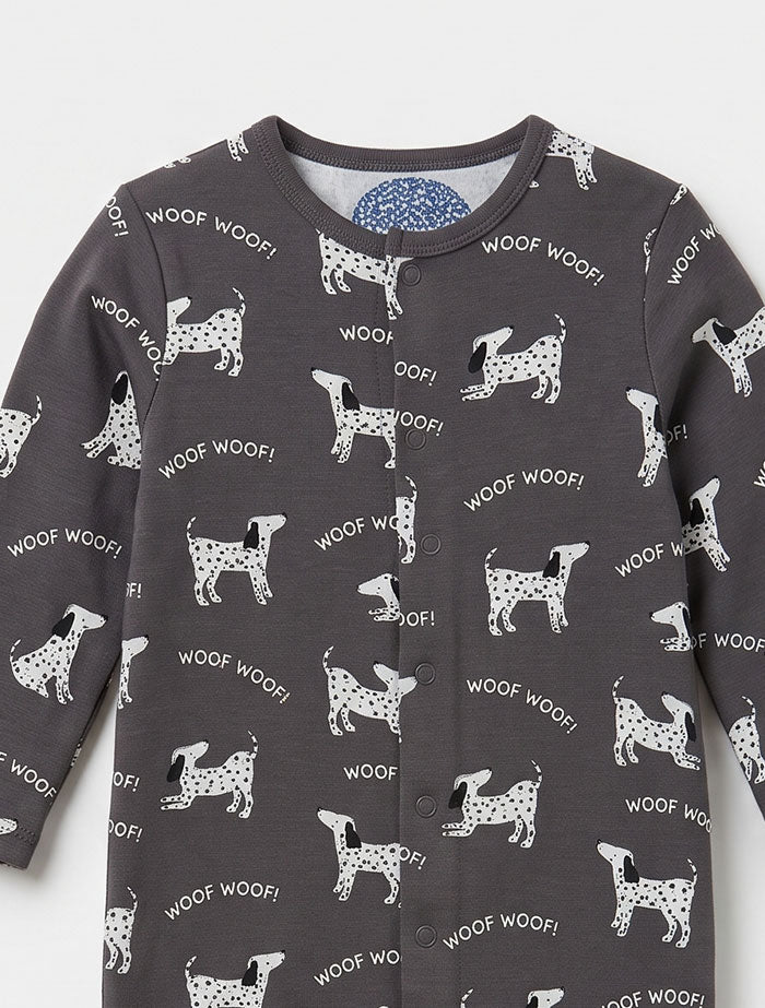 Grey printed button sleepsuit