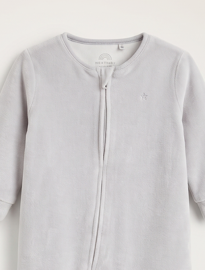 Starlight Zip Velour Sleepsuit – Soft Grey