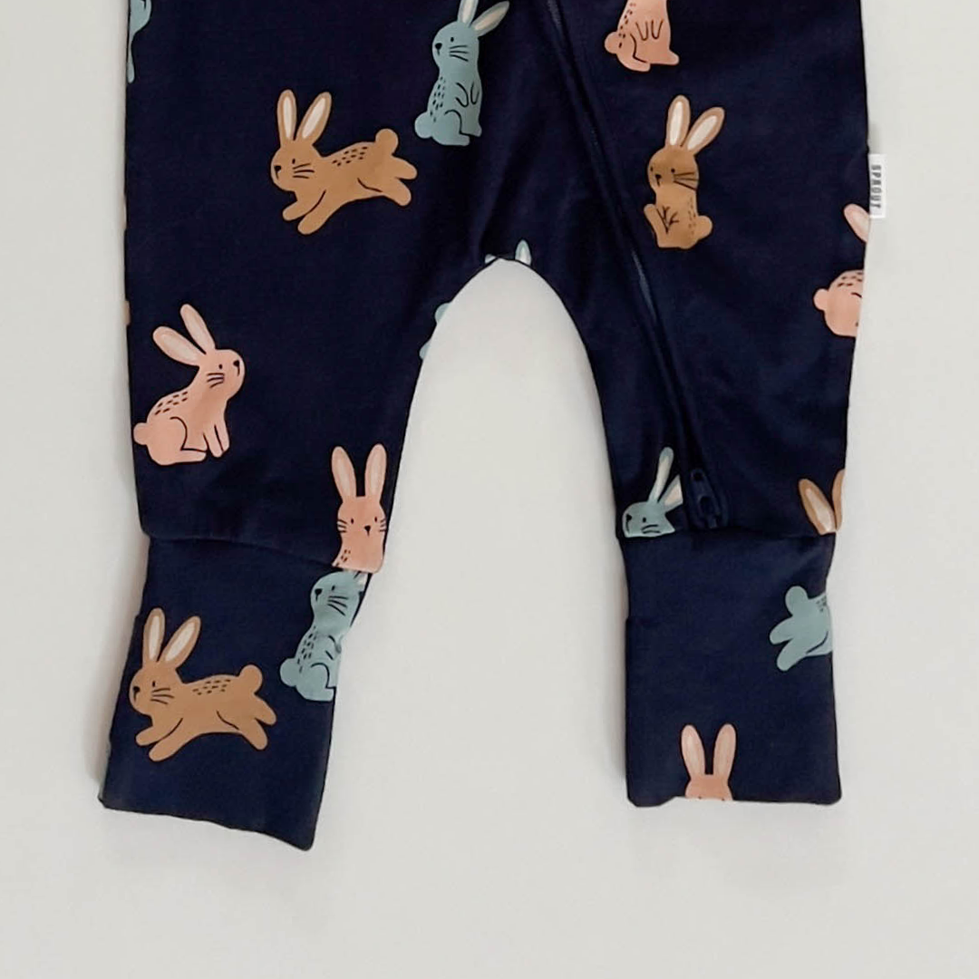 BUNNY PRINTED BLUE ZIPPER ROMPER