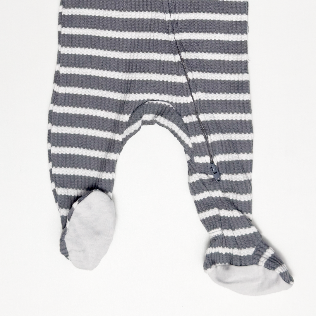 GREY AND WHITE STRIPED SLEEPSUIT