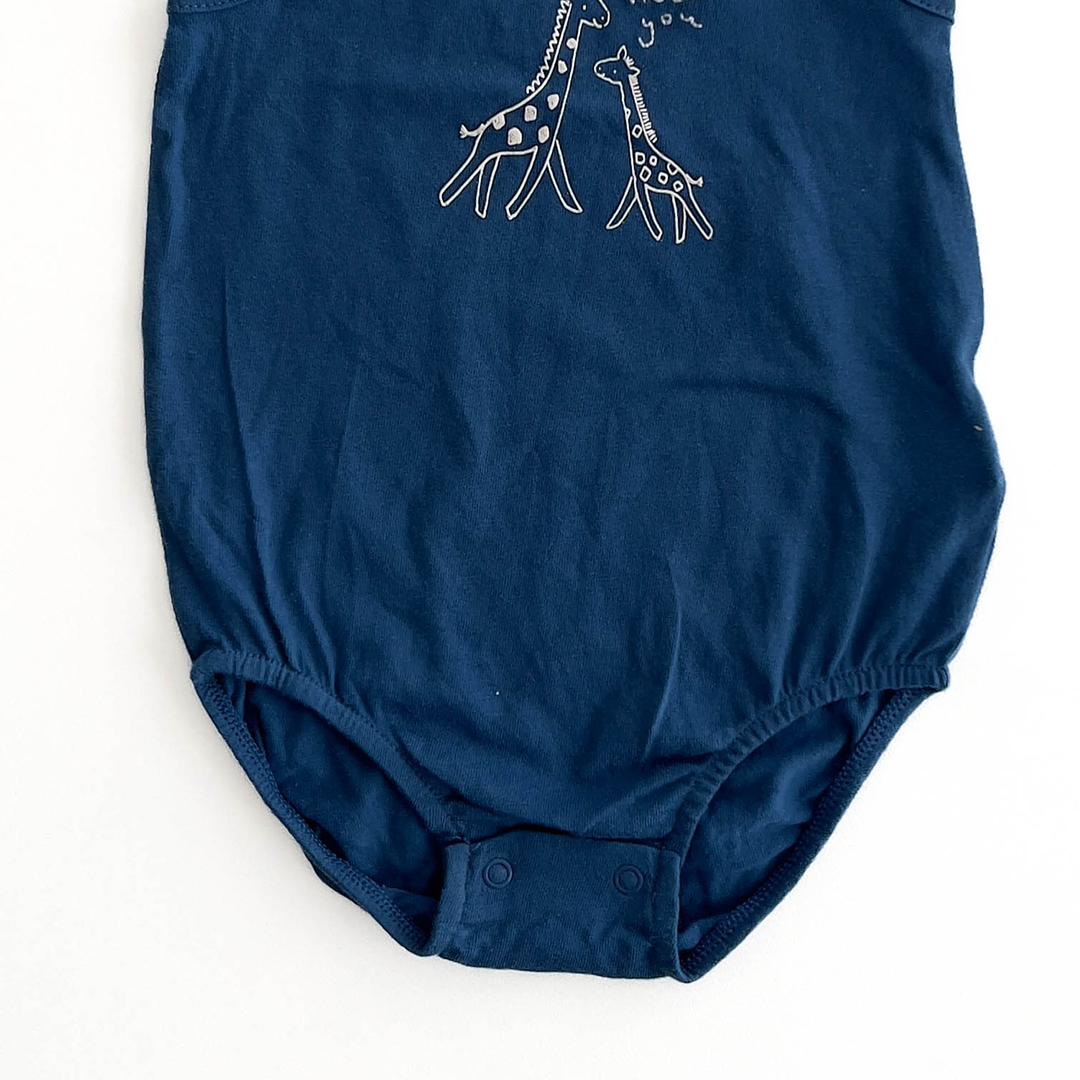 M&S BLUE GIRAFFE PRINT ONESIE