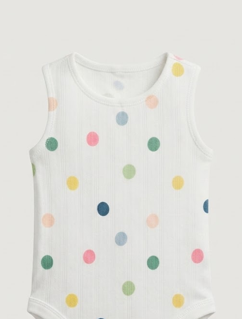 White polka dotted pointelle onesie