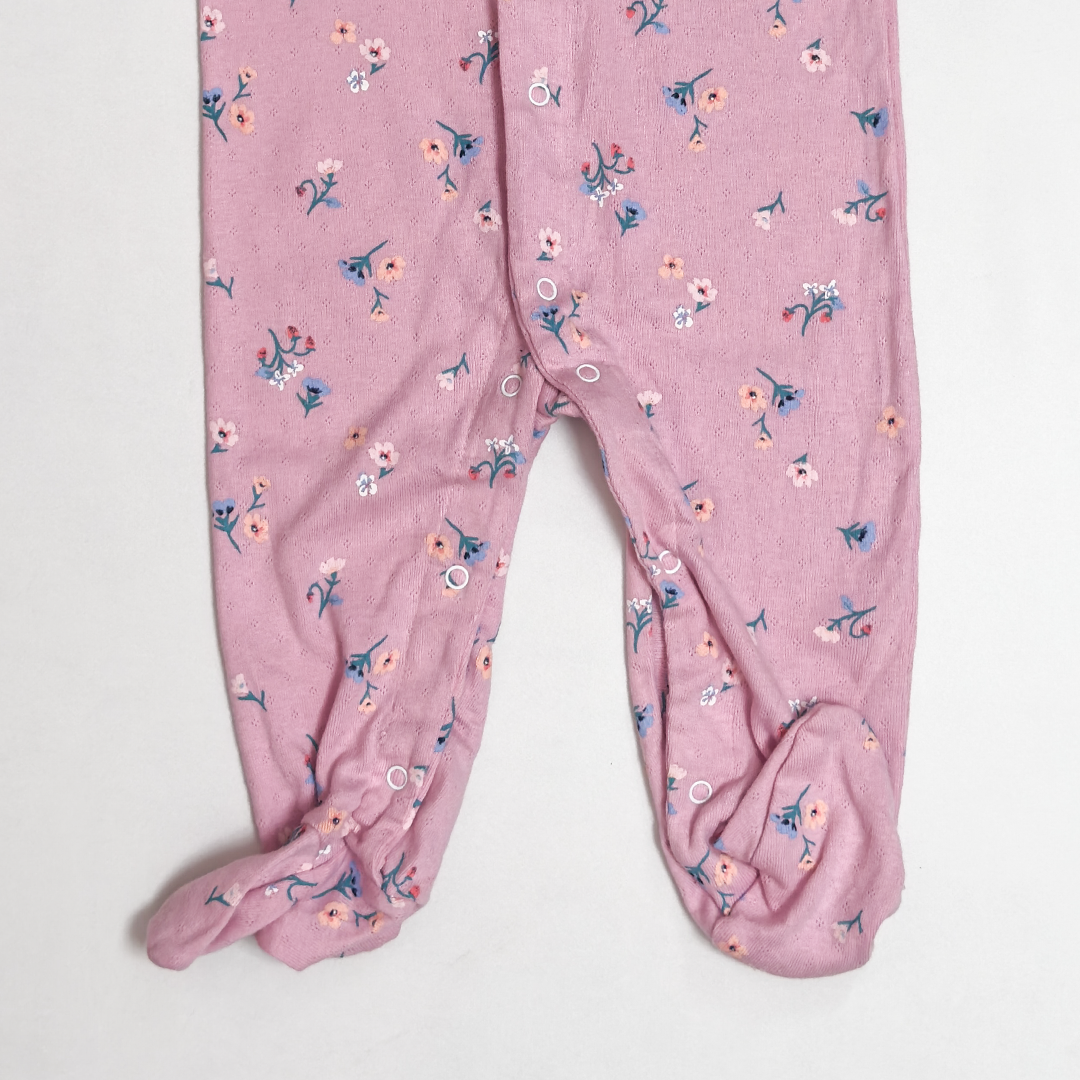 PINK FLORAL POINTELLE SLEEPSUIT