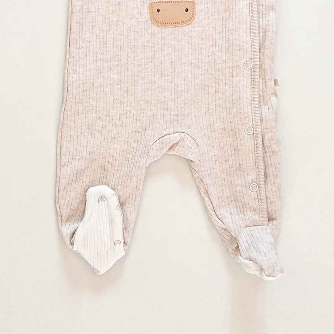 BEIGE 3D COW PATTERNED SLEEPSUIT