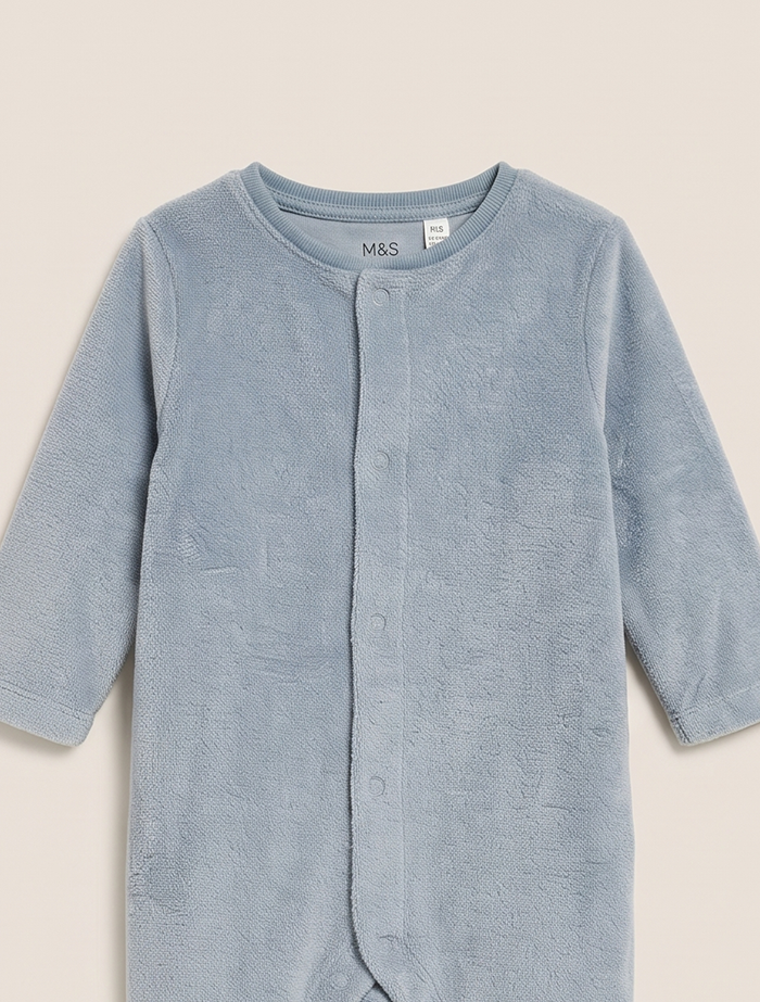 Cloud Soft Velour Sleepsuit – Dusty Blue