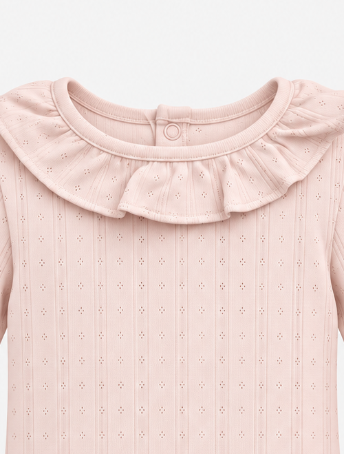 Baby pink pointelle ruffle onesie