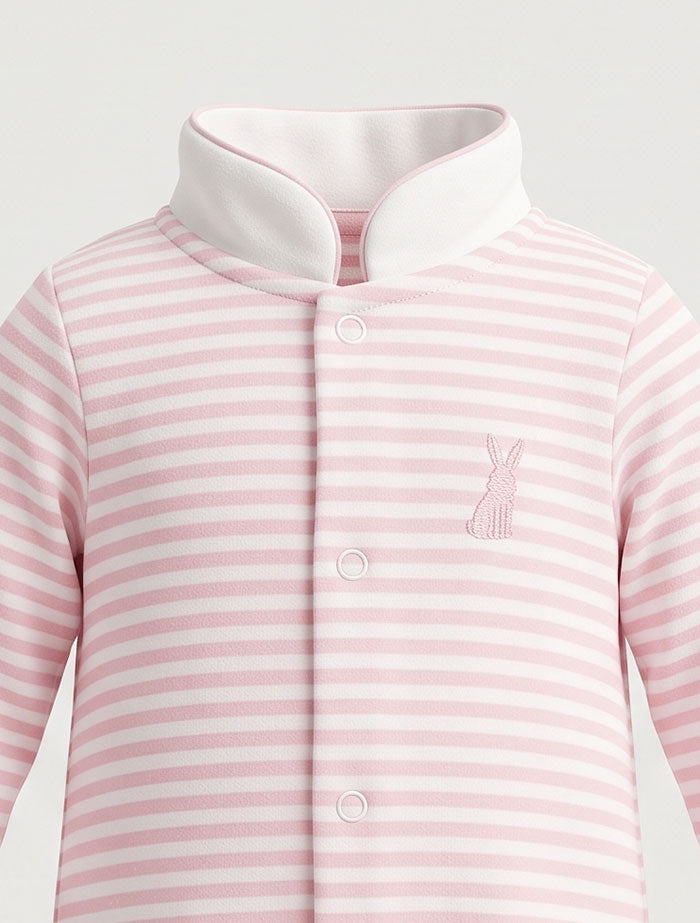 Pink white stripes sleepsuit