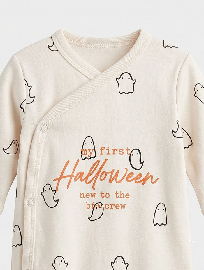 Off white printed button sleepsuit