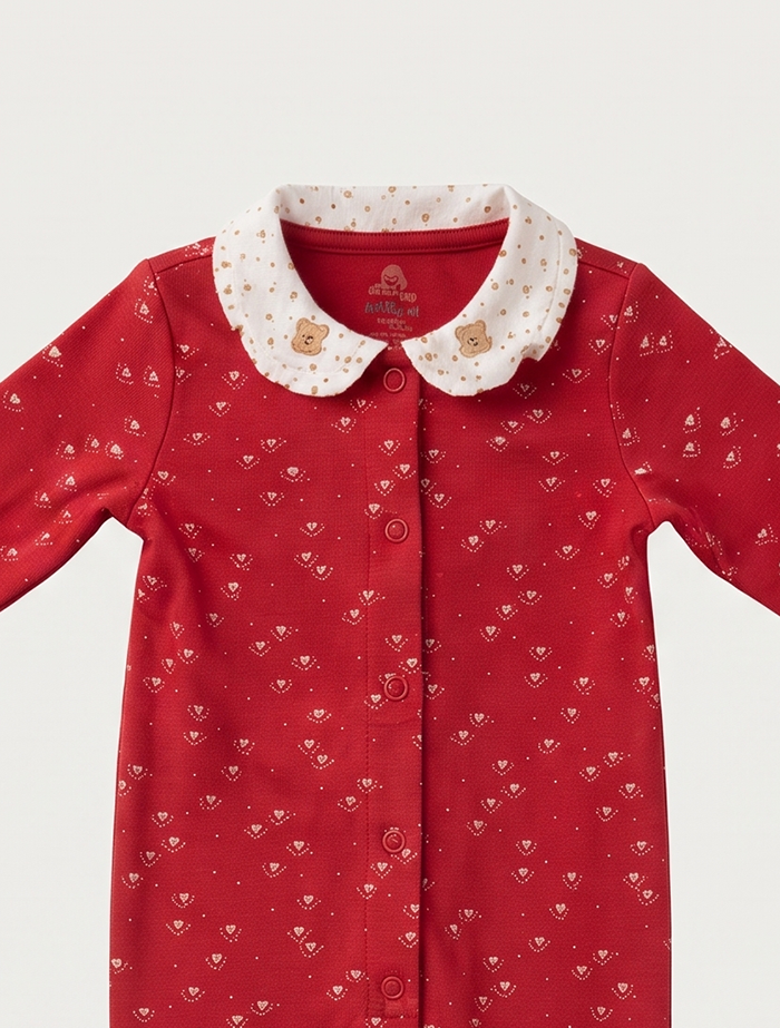 Red patterned button sleepsuit