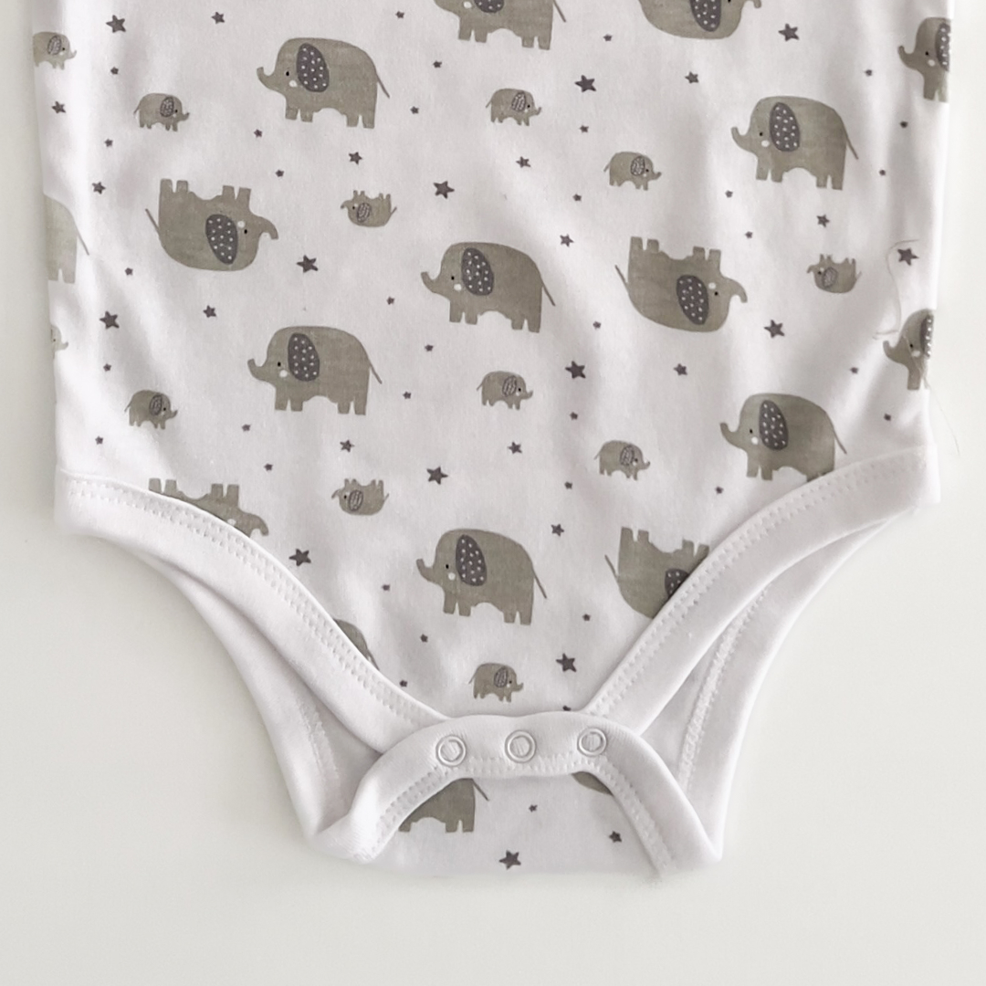 GREY ELEPHANT PRINT ONESIE
