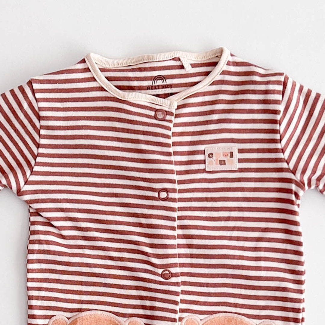 BROWN TEADDY BEAR STRIPED ROMPER