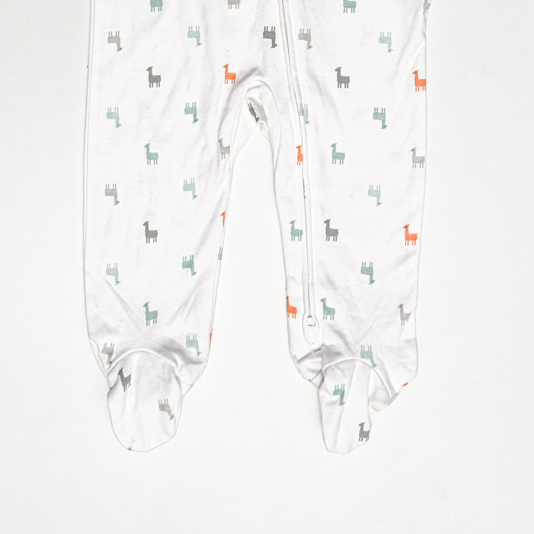 WHITE LLAMA PRINTED SLEEPSUIT