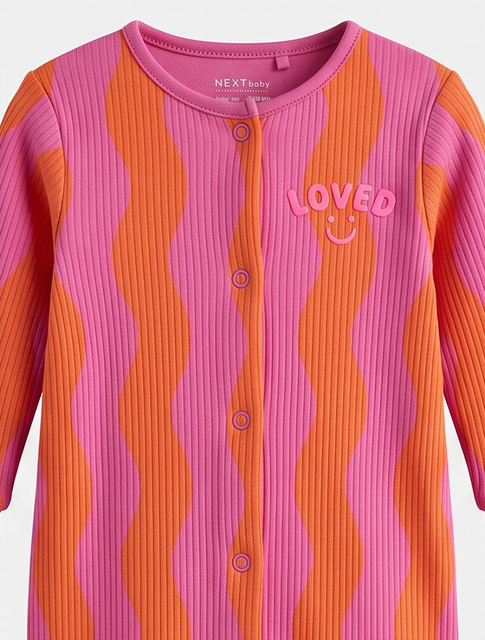 Pink orange ribbed stripes sleepsuit