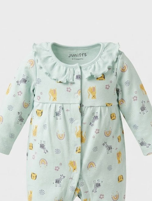 Aqua green animal printed sleepsuit