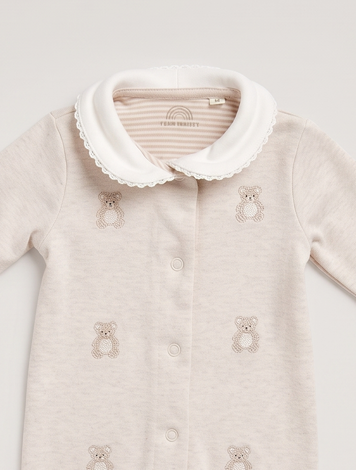 Beige bear peter pan collar sleepsuit
