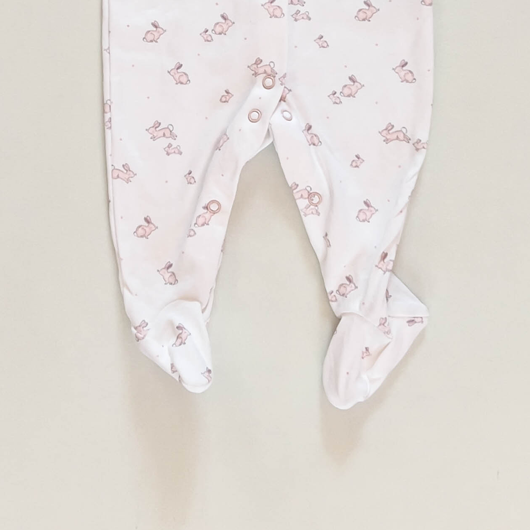 WHITE BUNNY PRINTED SLEEPSUIT