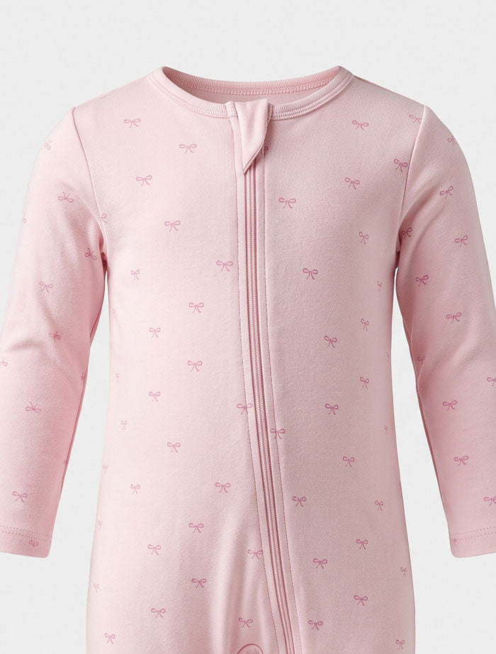 Pink ribbon printed zipper sleepsuit