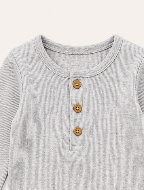Grey ribbed button onesie