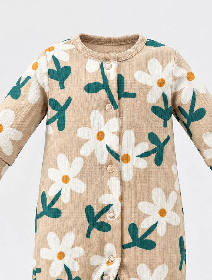Brown floral button sleepsuit
