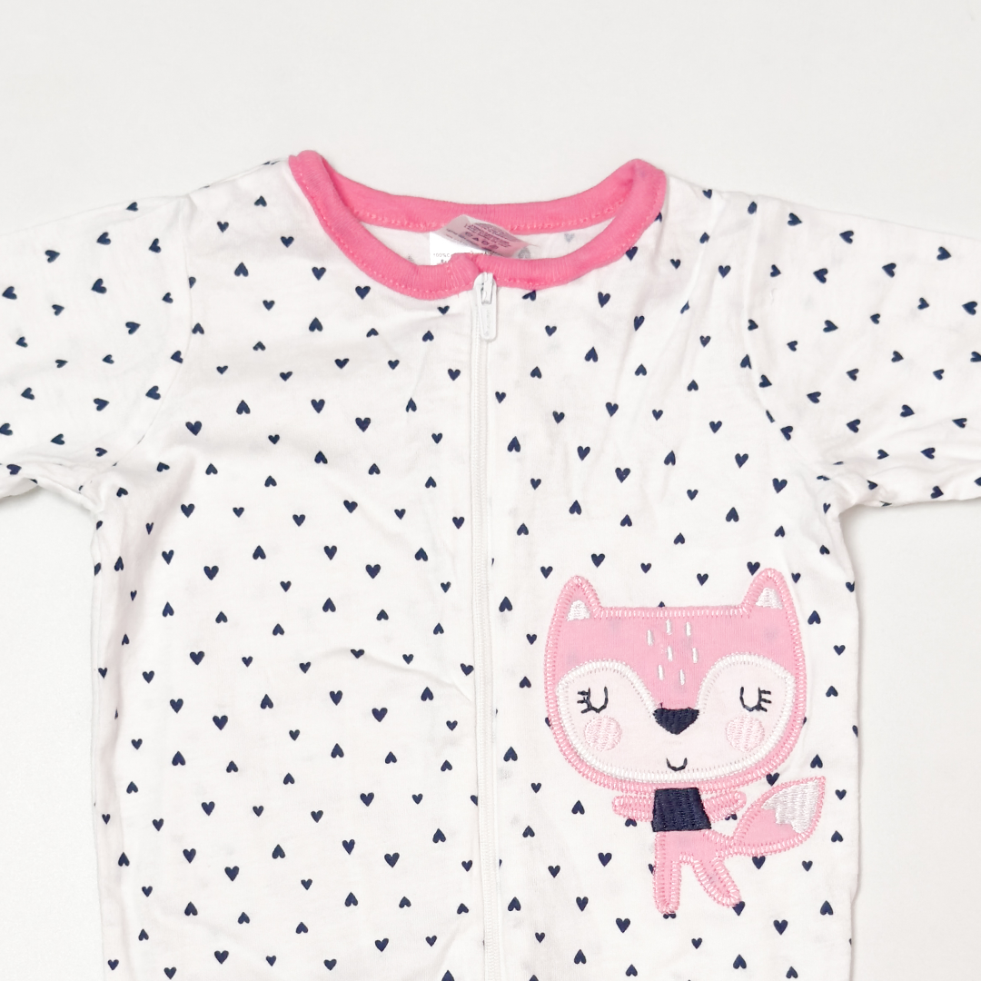 WHITE AND OINK LOVE ZIPPER SLEEPSUIT