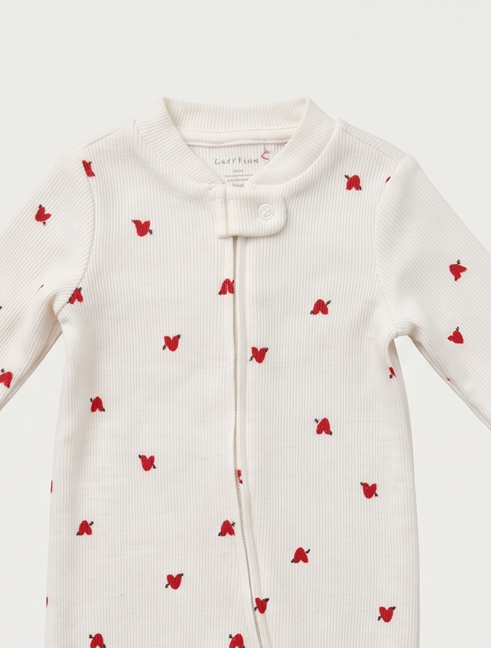 Red love ribbed zipper sleep suit