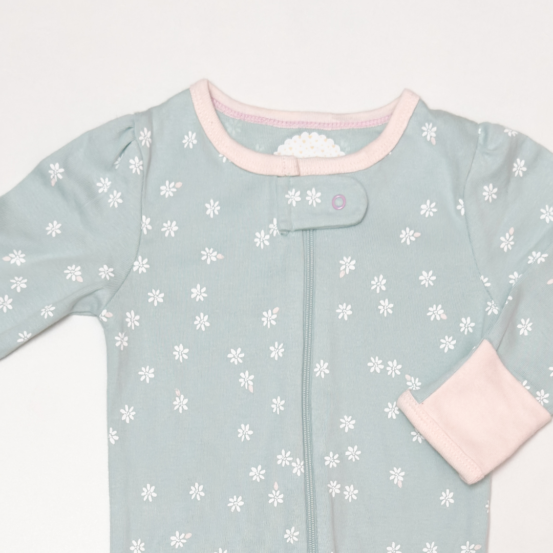 AQUA BLUE FLORAL ZIPPER SLEEPSUIT