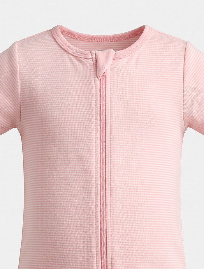 Pink stripes zipper jumpsuit