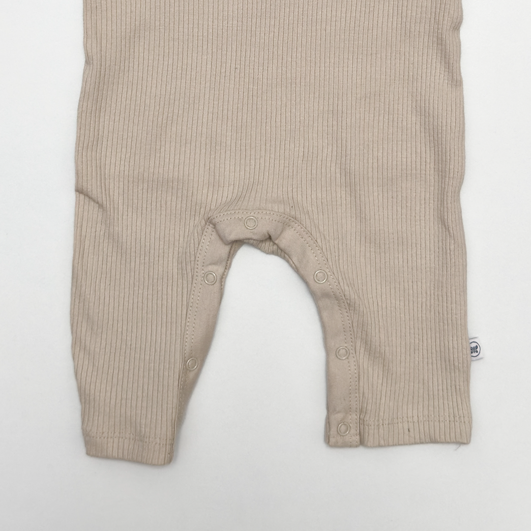 BEIGE RIBBED SLEEVELESS ROMPER