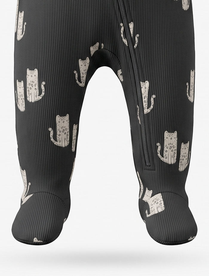 Grey black ribbed 2 way zipper slleepsuit