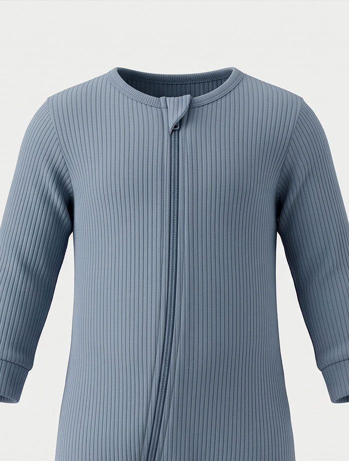 Classic blue 2 way zipper ribbed sleepsuit