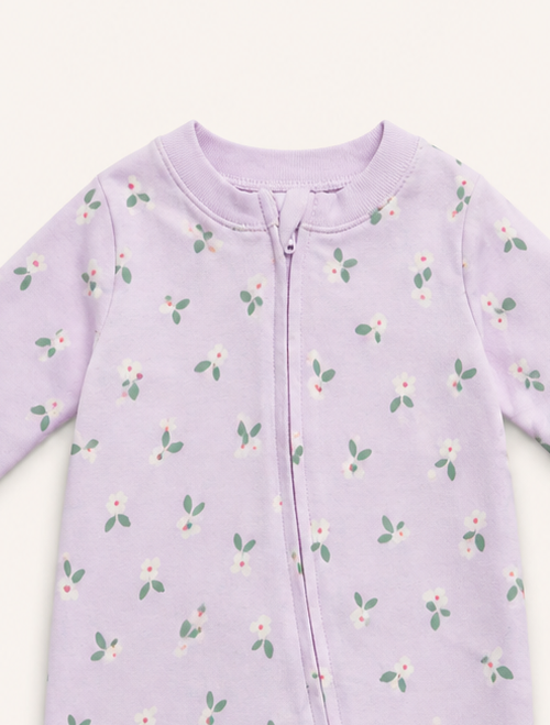 Purple floral zipper sleepsuit