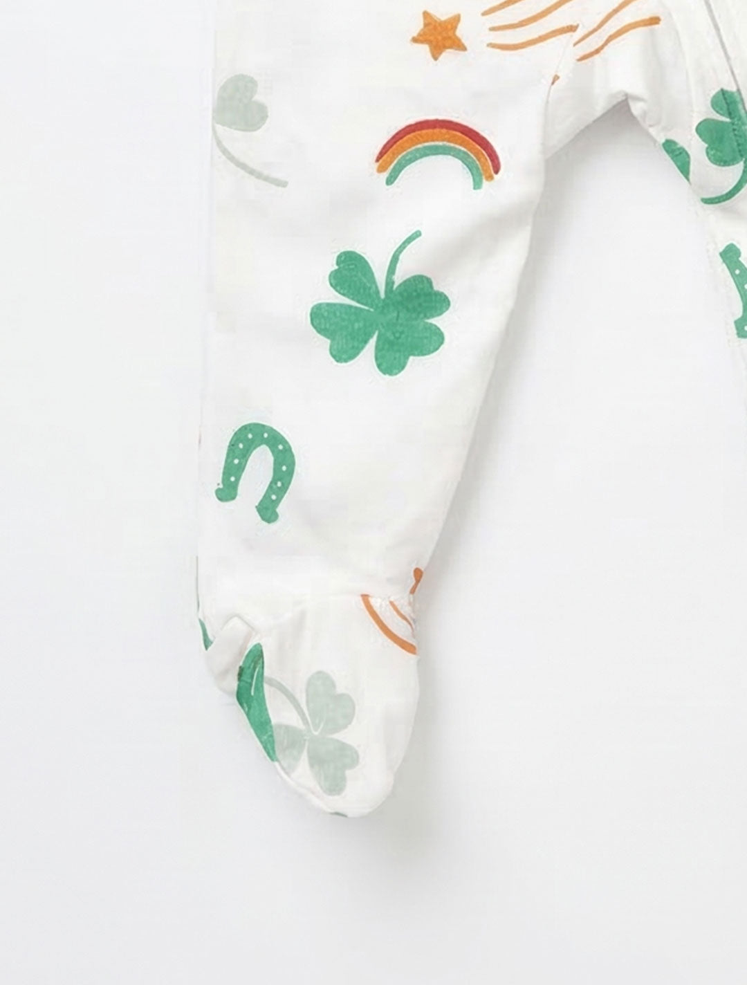 WHITE PRINTED ZIPPER SLEEPSUIT